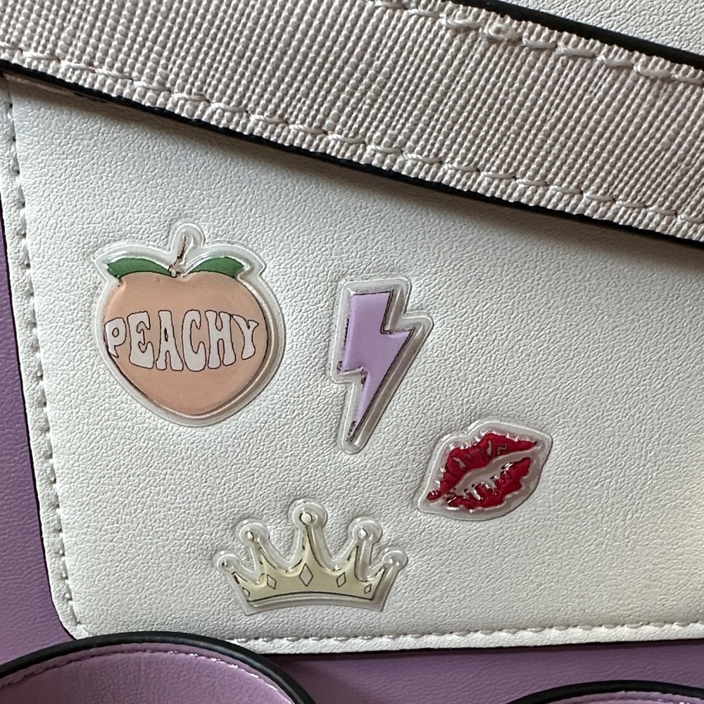 Aldo Cream and Purple Satchel with Fun Embellishments and Shoulder Strap - Picture 8 of 14